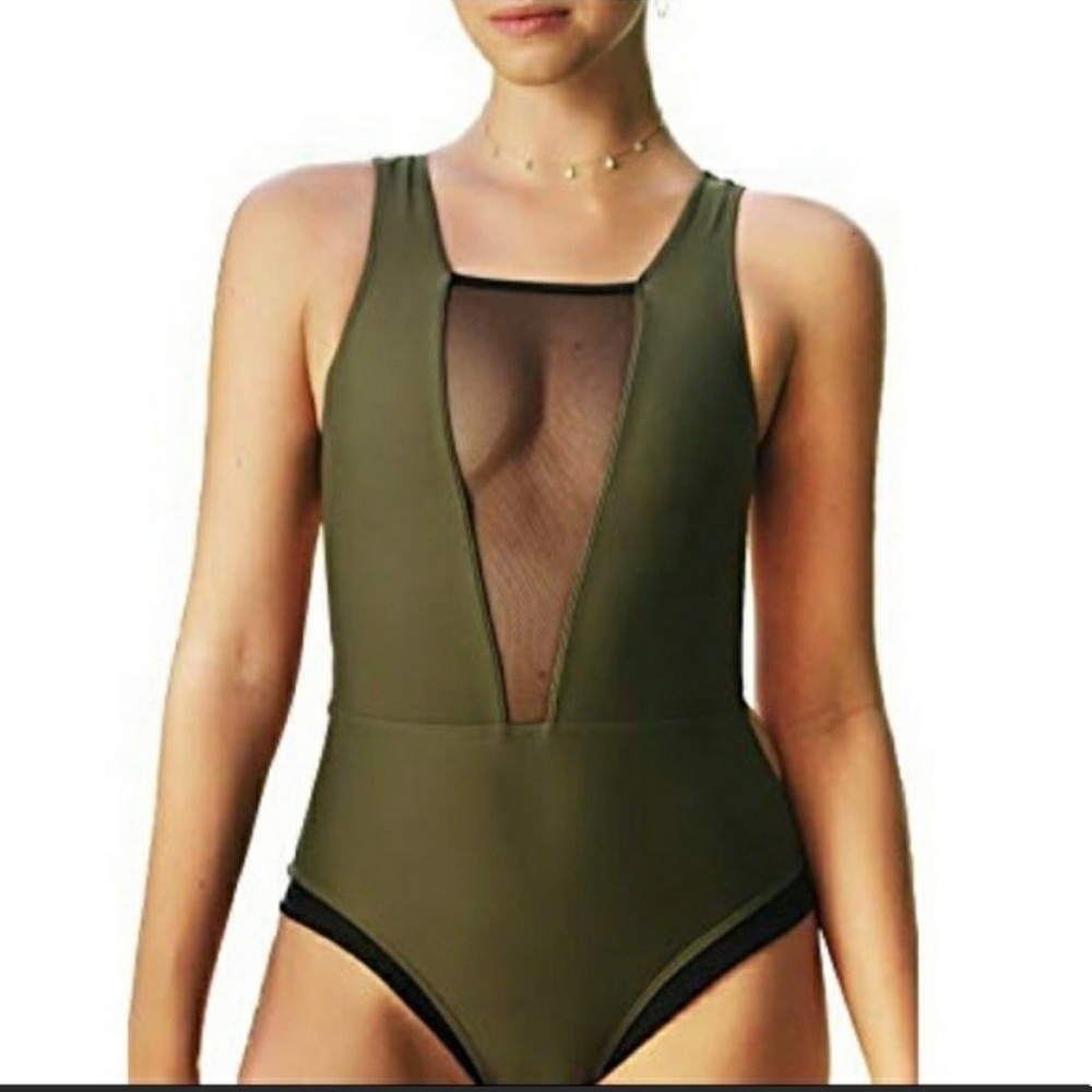 Nwt Cupshe swimsuit One Piece Army Green Mesh S